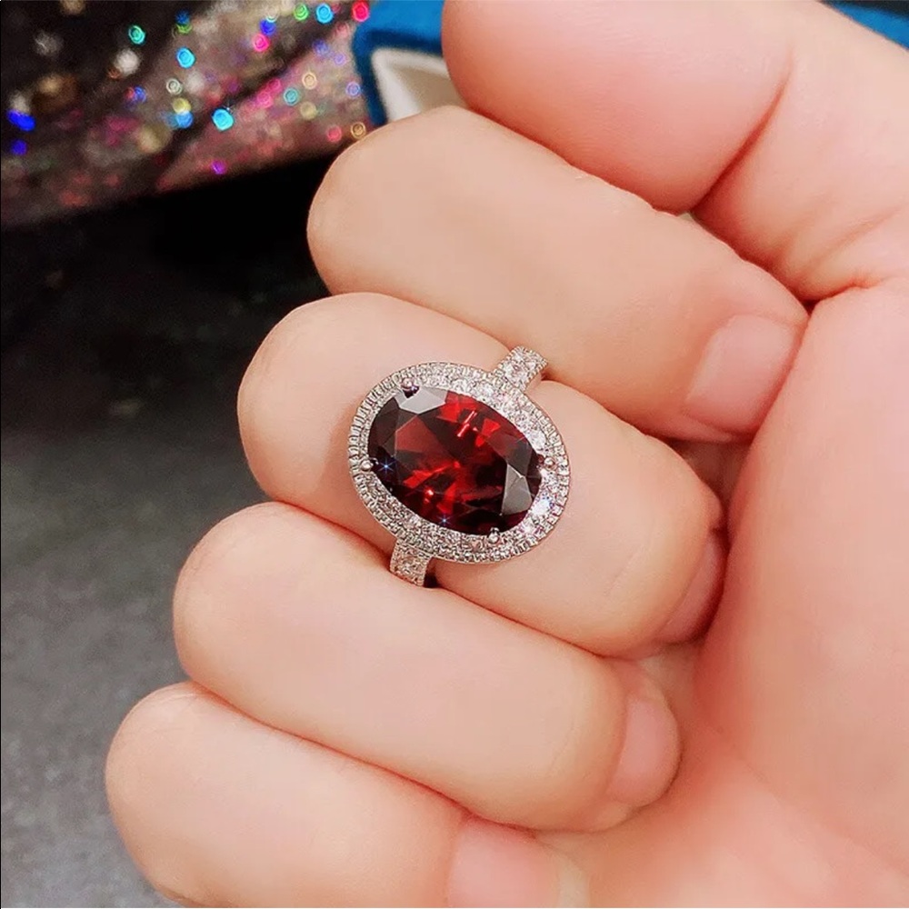 New 925 Silver Fashion Women Wedding Garnet Ring
